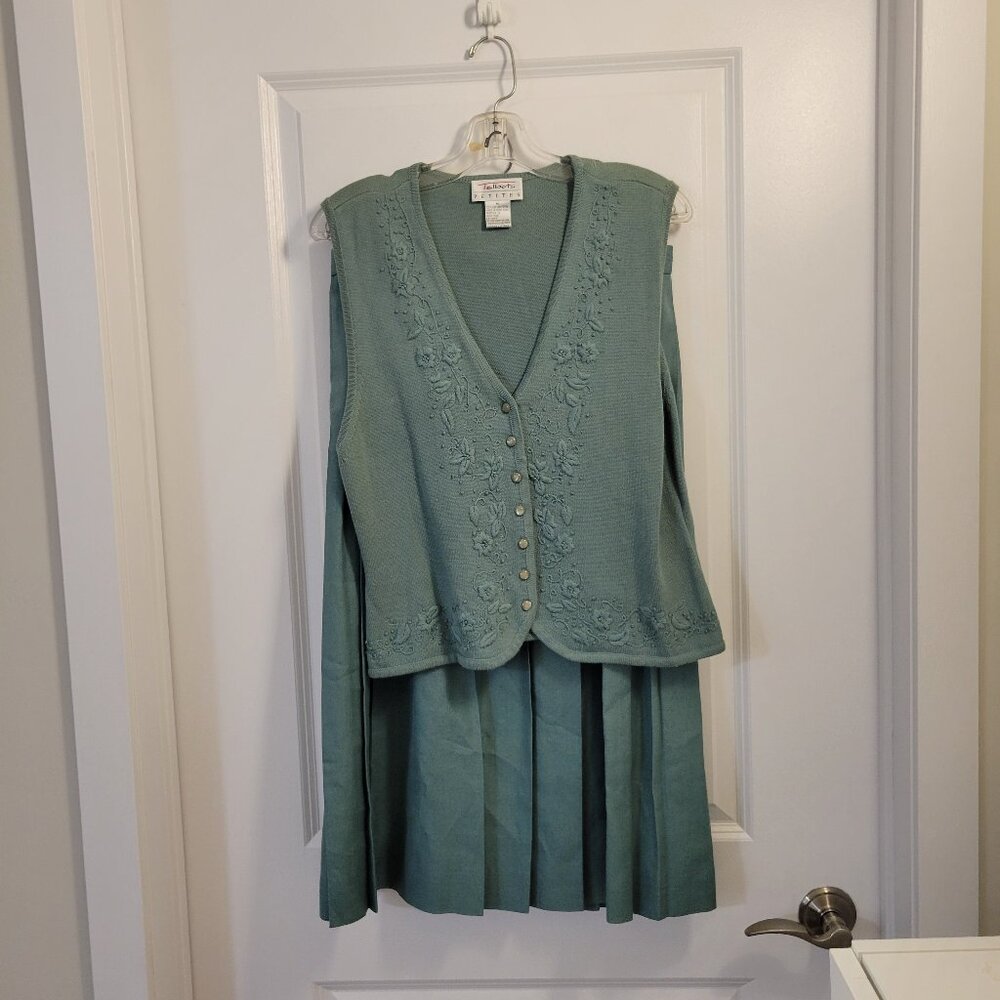 Vintage Talbots Knit Sweater Vest Top and Linen-mix Pleated Skirt Set
